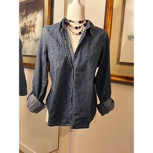 Vintage LEI denim button down shirt studded collar, Fits S-M  Adult, Junior XL